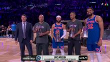 Team Knicks wins Shooting Stars contest