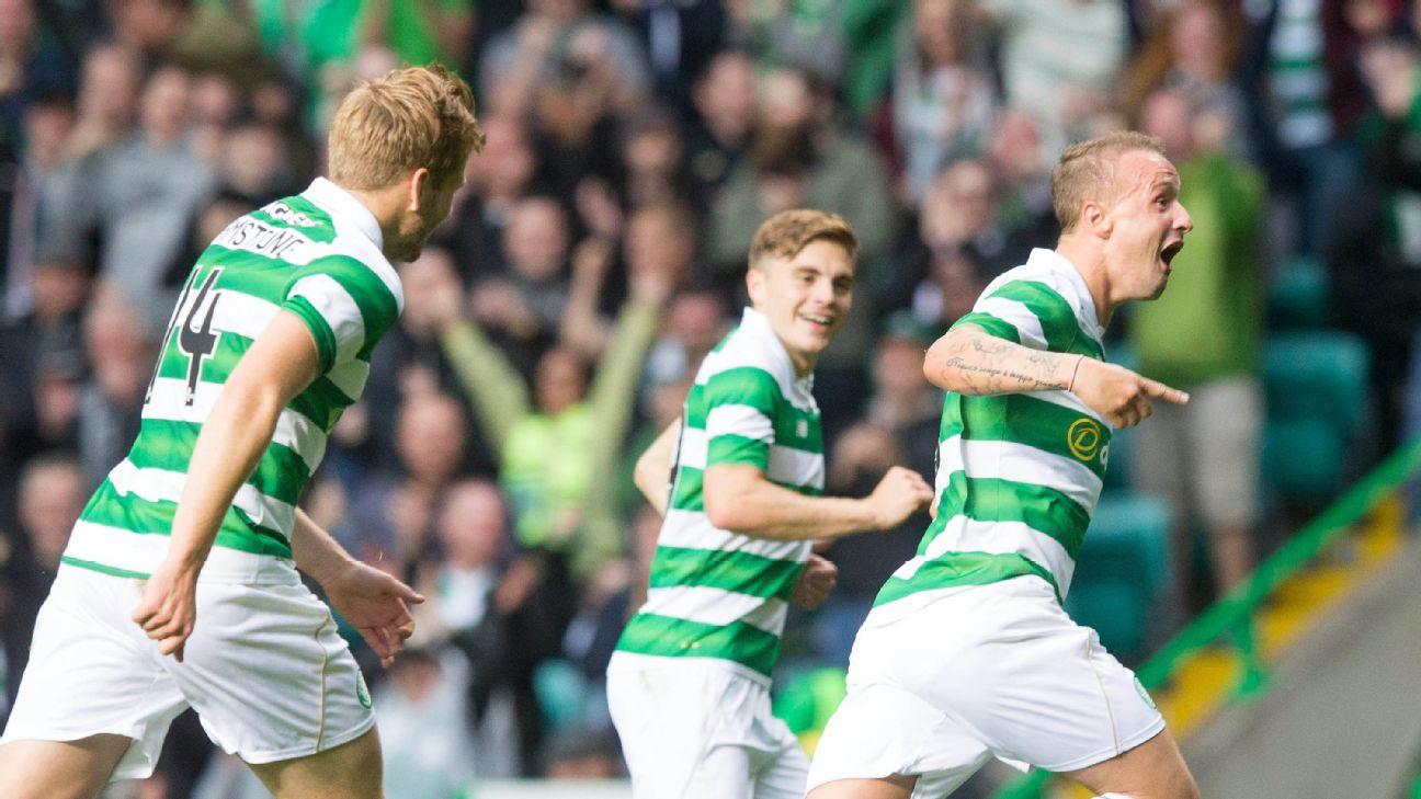 Celtic's Leigh Griffiths celebrates scoring his side's second goal in a Champions League win vs. Lincoln Red Imps.