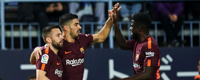 Suarez, Coutinho score as Messi-less Barcelona open 11-point lead with win