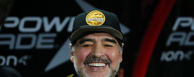 Diego Maradona celebrates playoff victory with signature dance moves