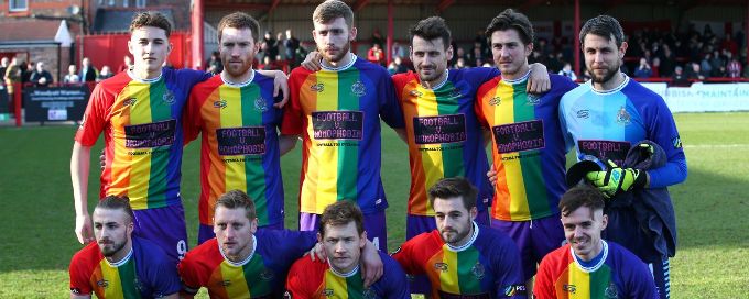 Non-league Altrincham's kit flies LGBT rainbow flag