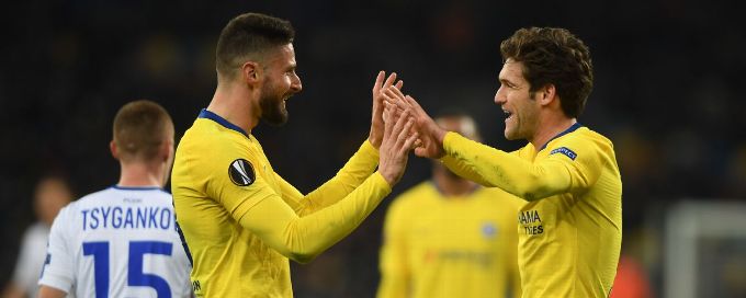 Chelsea demolish Dynamo Kiev with Giroud hat trick to reach Europa quarters
