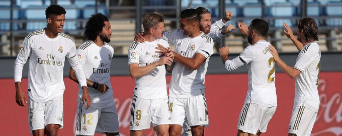 Real Madrid secure easy win over Eibar in first match back