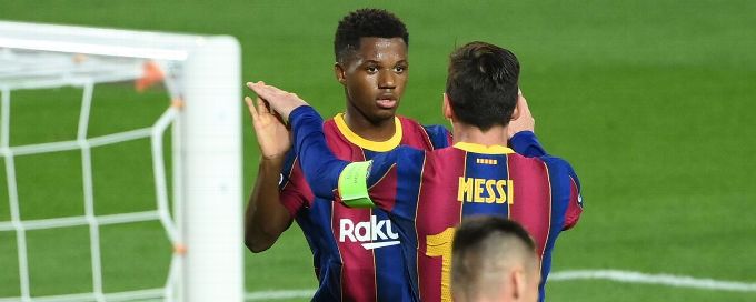 Messi, Fati score early goals in Barcelona rout over Ferencvaros