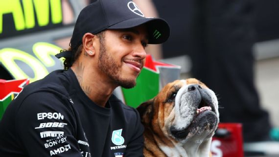 Lewis Hamilton with his bulldog Roscoe