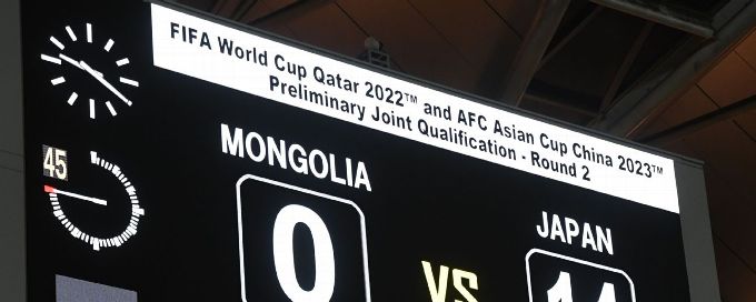 Japan smash Mongolia 14-0 to close in on next round of World Cup qualifiers