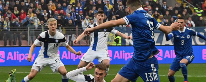 Ten-man Finland beat Bosnia to boost World Cup qualifying hopes