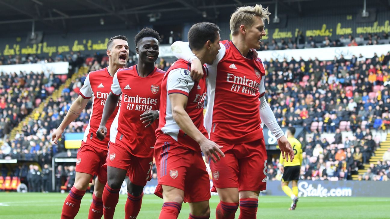Arsenal didorong oleh kombinasi Bukayo Saka-Martin Odegaard untuk meningkatkan harapan empat besar dengan kemenangan di Watford