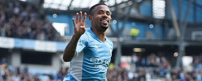 Gabriel Jesus nets four as Manchester City thrash Watford to extend lead at top