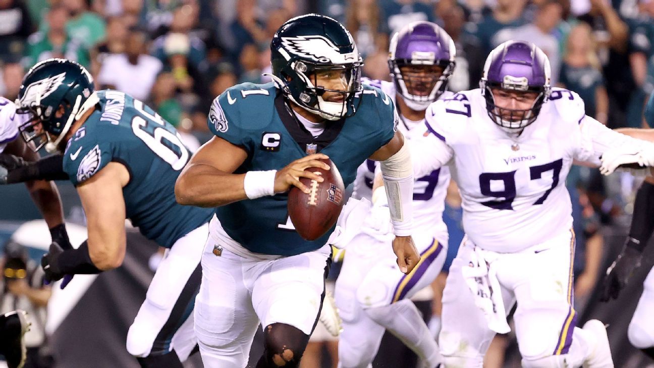 Jalen Hurts’ commanding efficiency matched by Philadelphia Eagles’ stingy protection in win over Minnesota Vikings