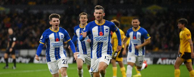Pascal Gross's late winner sends Brighton into top six against Wolves