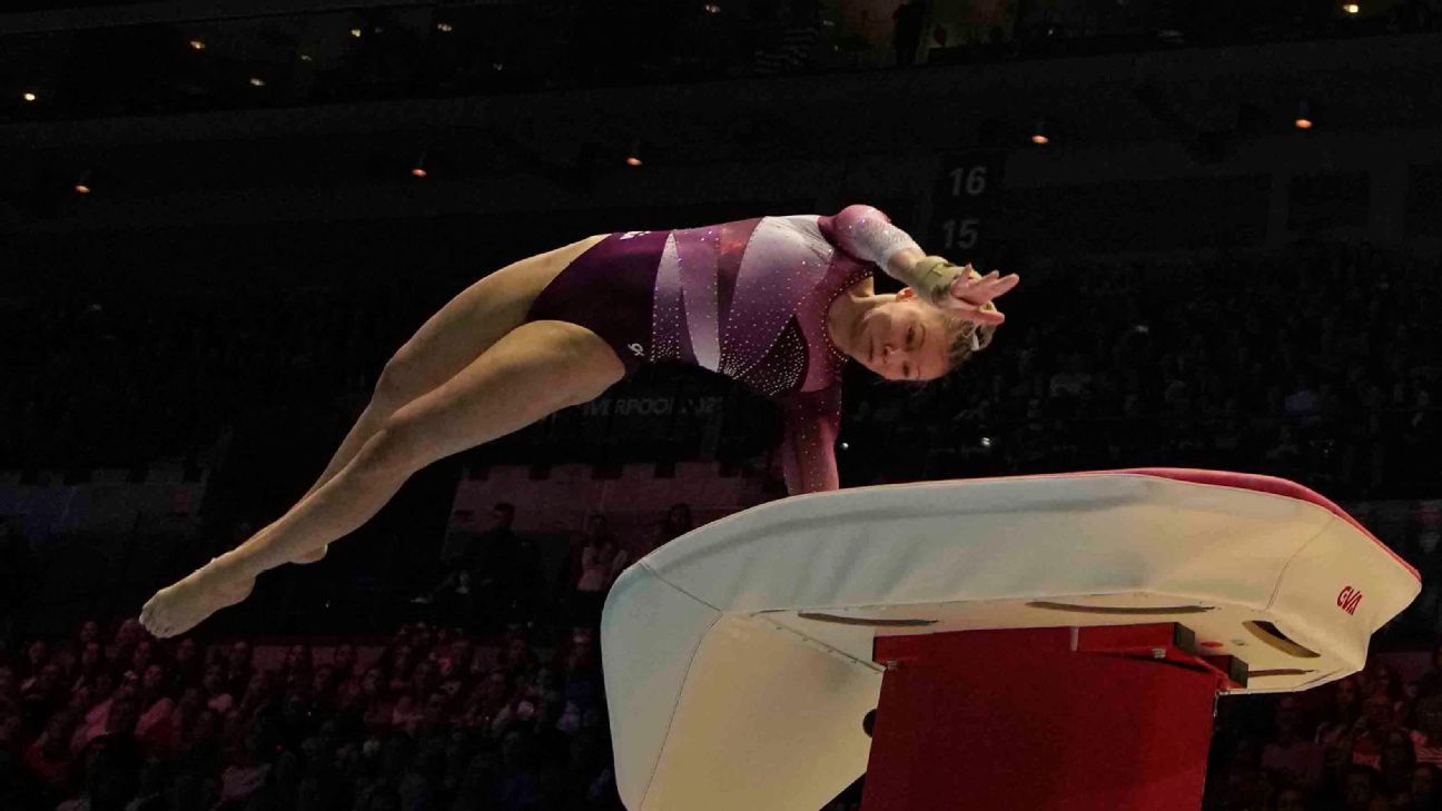 Jade Carey adds to medal haul at worlds with vault gold