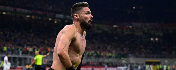 Late goal by Giroud gives Milan 2-1 win against Spezia