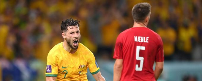 Australia reach round of 16 with Mathew Leckie's brilliant goal to send Denmark home