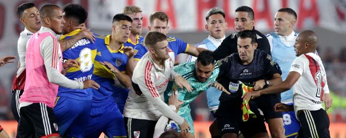 River Plate-Boca Juniors marred by seven stoppage-time red cards after mass brawl
