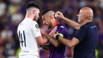 Fiorentina captain bloodied by object thrown by West Ham fans in Europa Conference League final