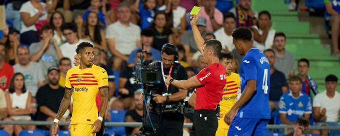 Barcelona held by Getafe in feisty clash as Raphinha sent off