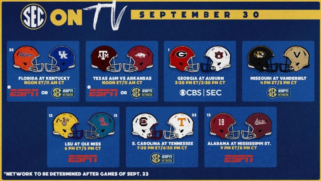 SEC Football on TV: Week 5