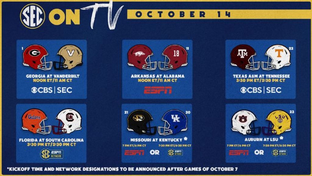 SEC Football on TV: Week 7
