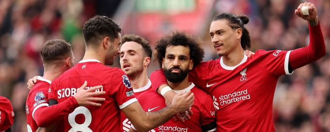 Salah brace sees Liverpool beat Everton amid ref controversy