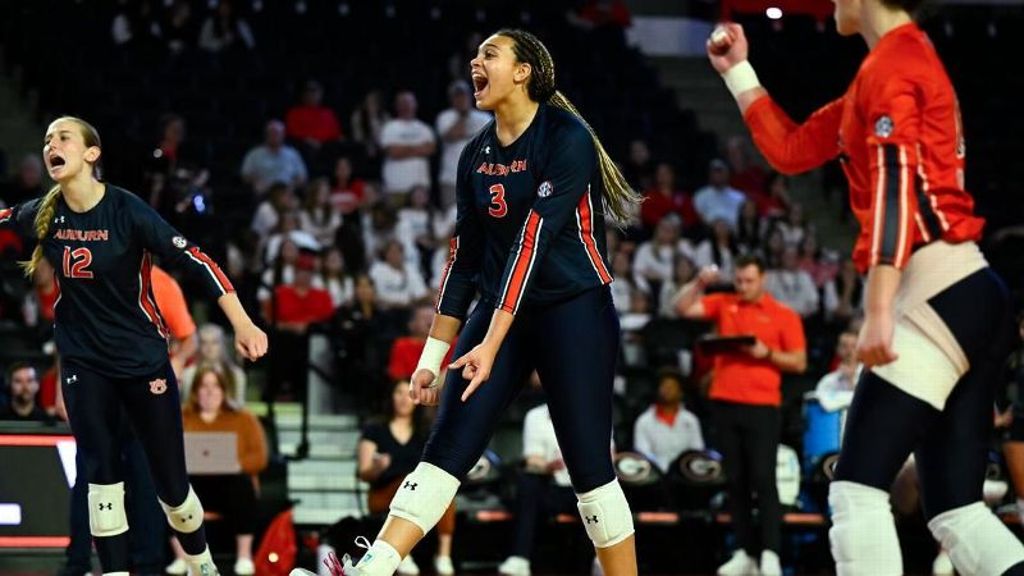 No. 24 Auburn rules over rival Alabama in four sets