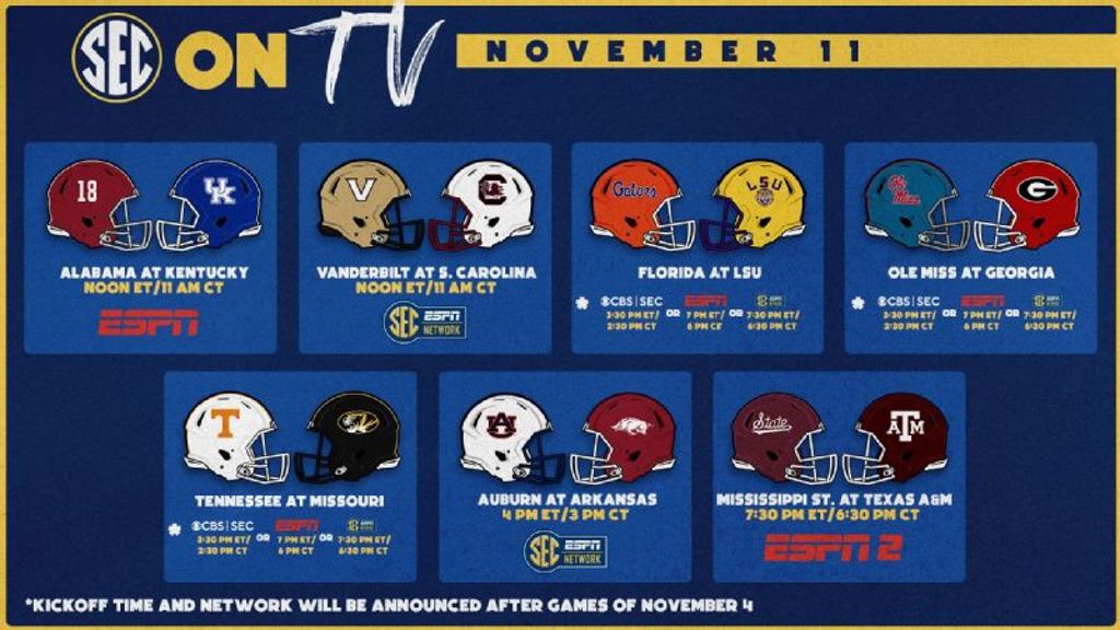 SEC Football on TV: Week 11