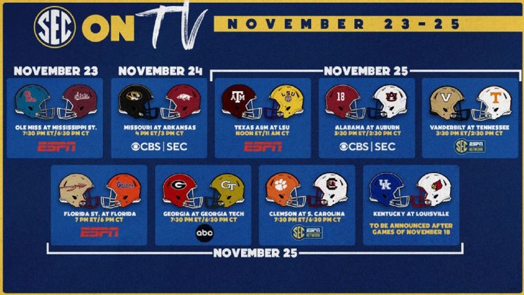 SEC Football on TV: Week 13