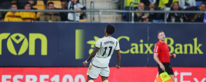 Rodrygo double helps Real Madrid move top with 3-0 win at Cadiz
