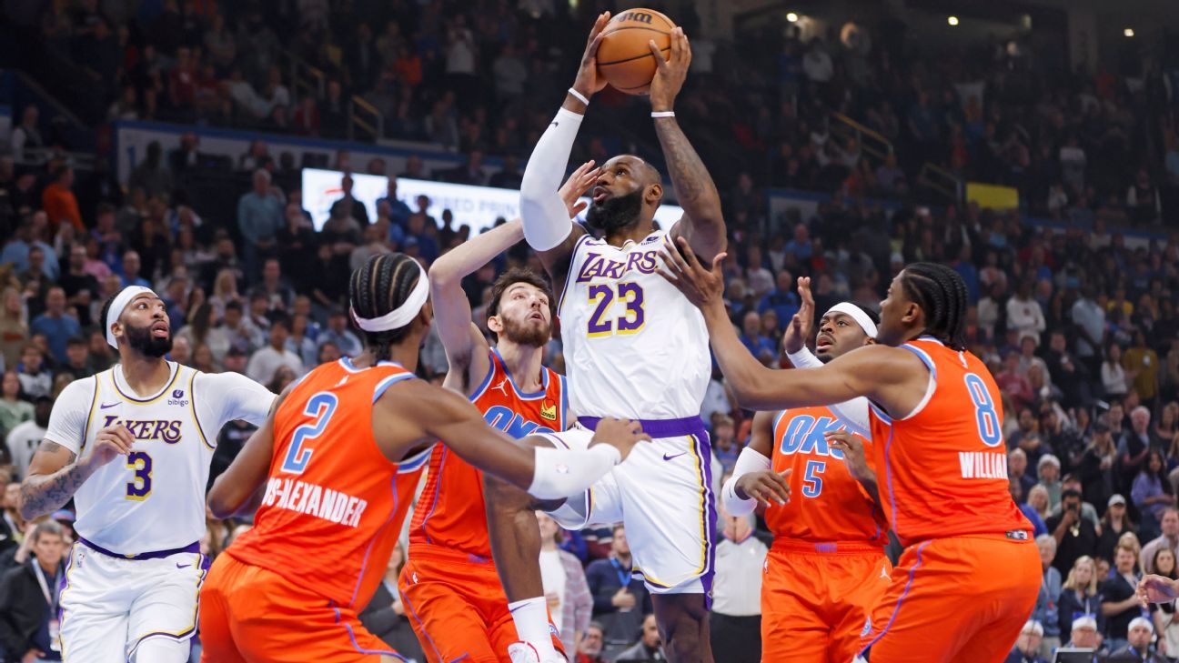 LeBron James marca 40 pontos na vitória do Lakers sobre o Thunder