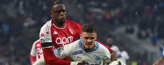 Nine-man Monaco held to pulsating 2-2 draw at Marseille