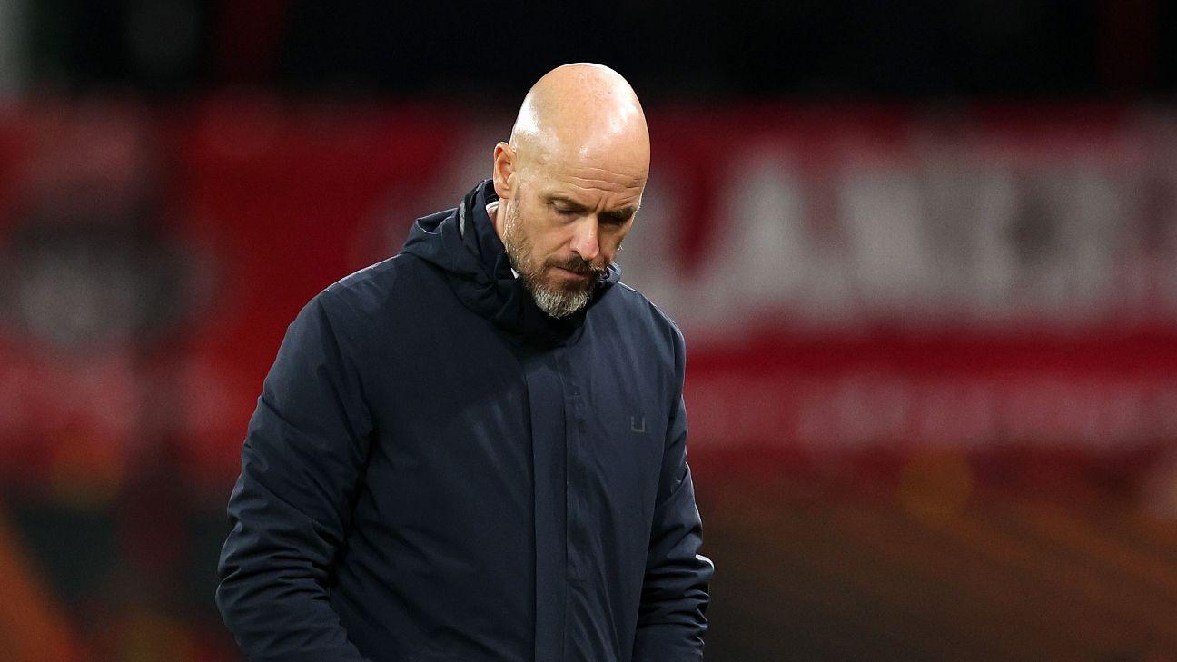 Erik ten Hag leaves the field after Manchester United's Europa League draw with FC Twente.
