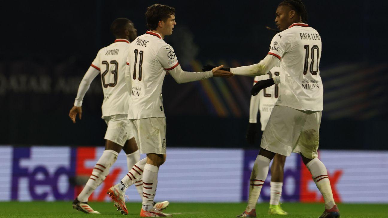 Christian Pulisic celebrates after scoring a goal against Zagreb in the Champions League.