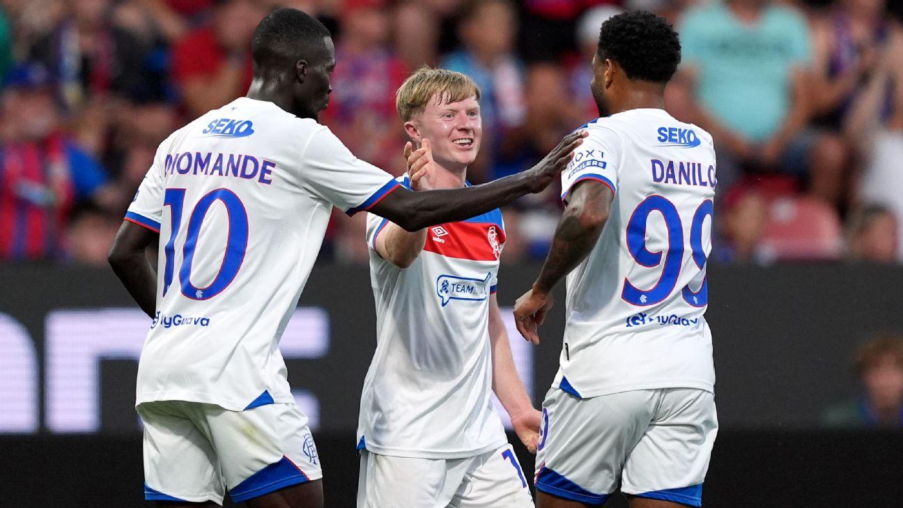 Lyall Cameron celebrates his goal as Rangers progressed past Viktoria Plzen in Champions League qualifying.