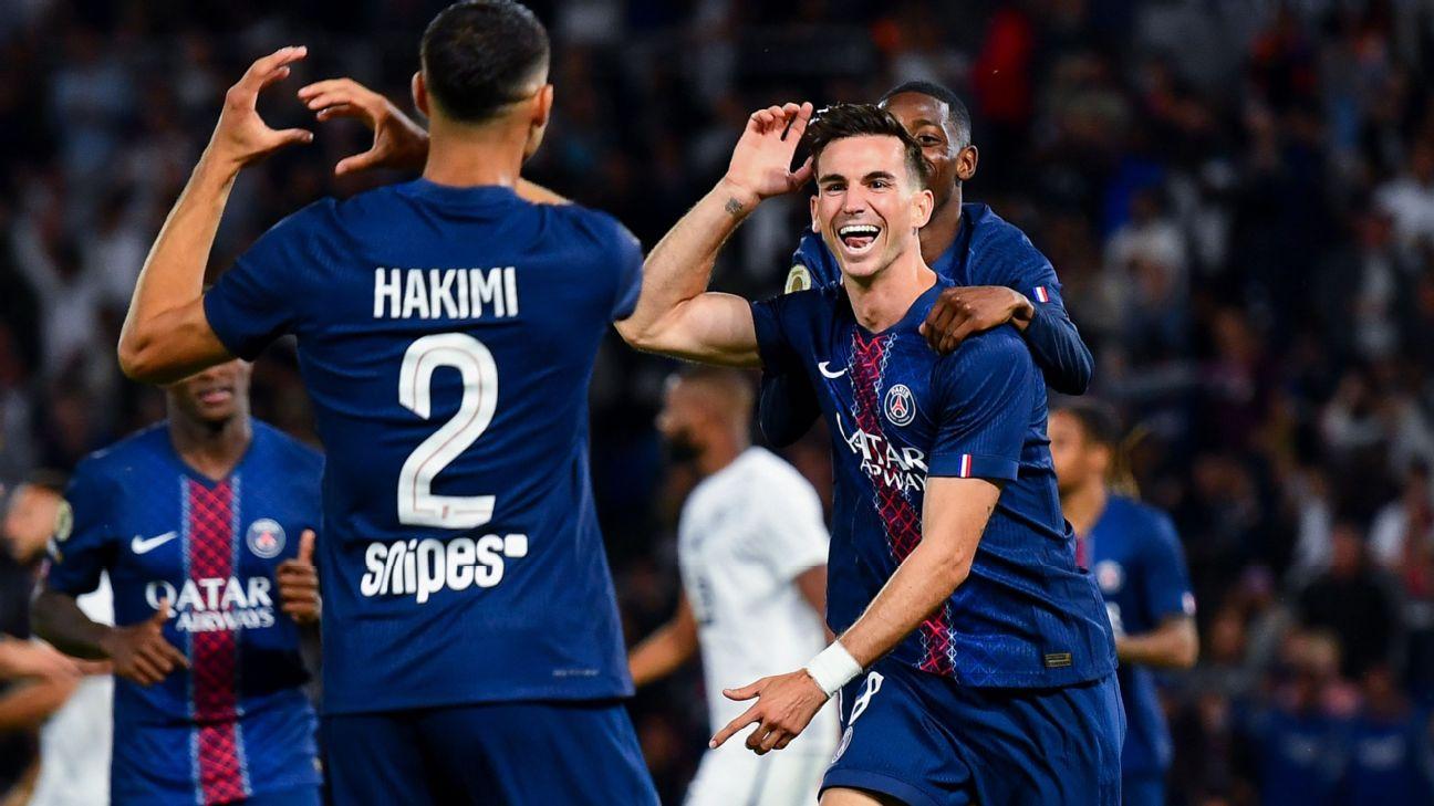 Fabián Ruiz celebrates after scoring the only goal in PSG's win over Angers.