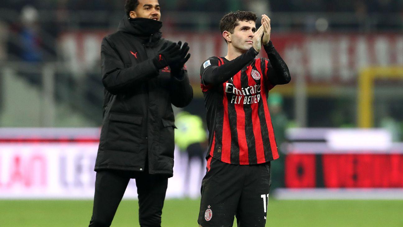 Christian Pulisic applauds fans after AC Milan's draw with Genoa.