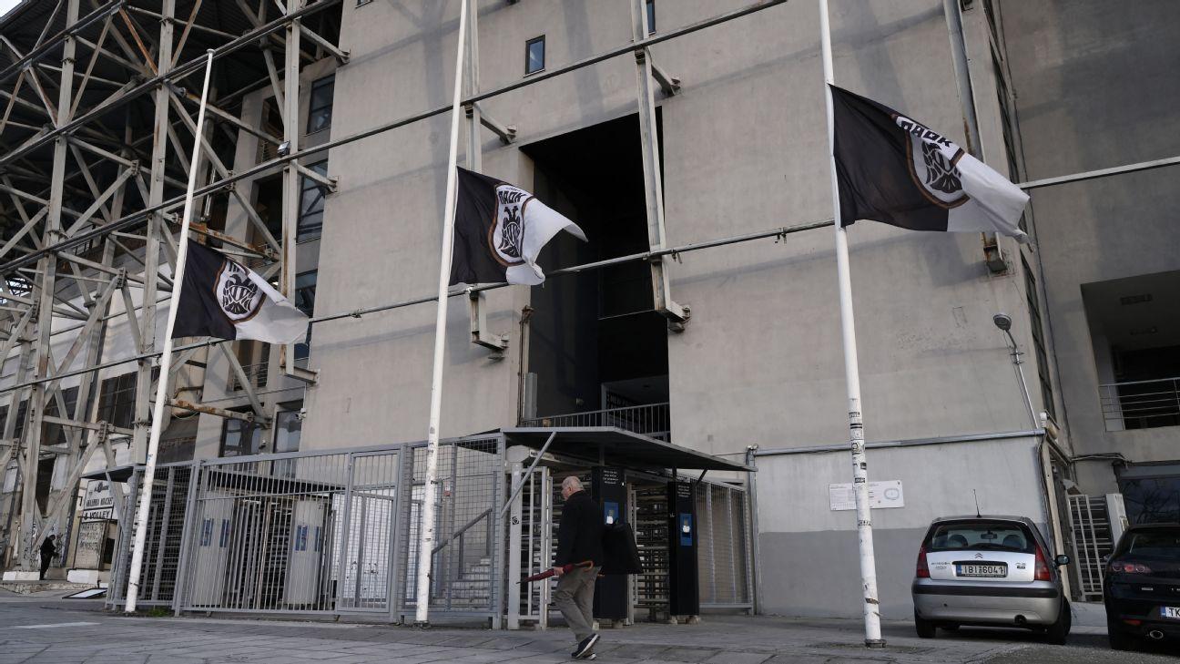 Flags were flying at half mast at Toumba stadium, also known as the PAOK stadium, in Thessaloniki following the fatal crash involving a minibus transporting PAOK fans in Romania.