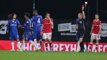 VAR review: Why was Wrexham's Dobson sent off for his challenge on Garnacho?