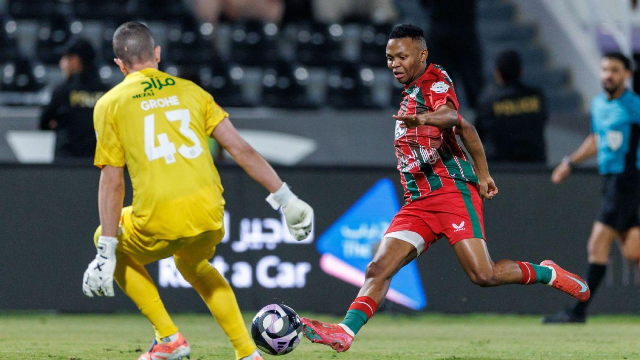 South Africa winger Mohau Nkota in action for Al Ettifaq in the Saudi Pro League, which he joined from Orlando Pirates last year.