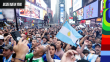 El sueño de Argentina pintó Times Square de celeste y blanco