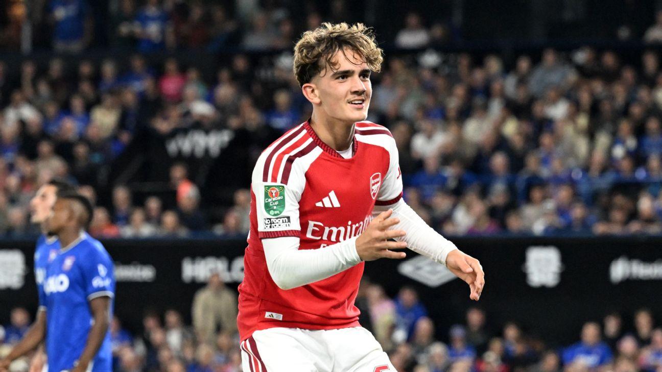Max Dowman celebrates scoring his second goal in Arsenal's win over Ipswich.