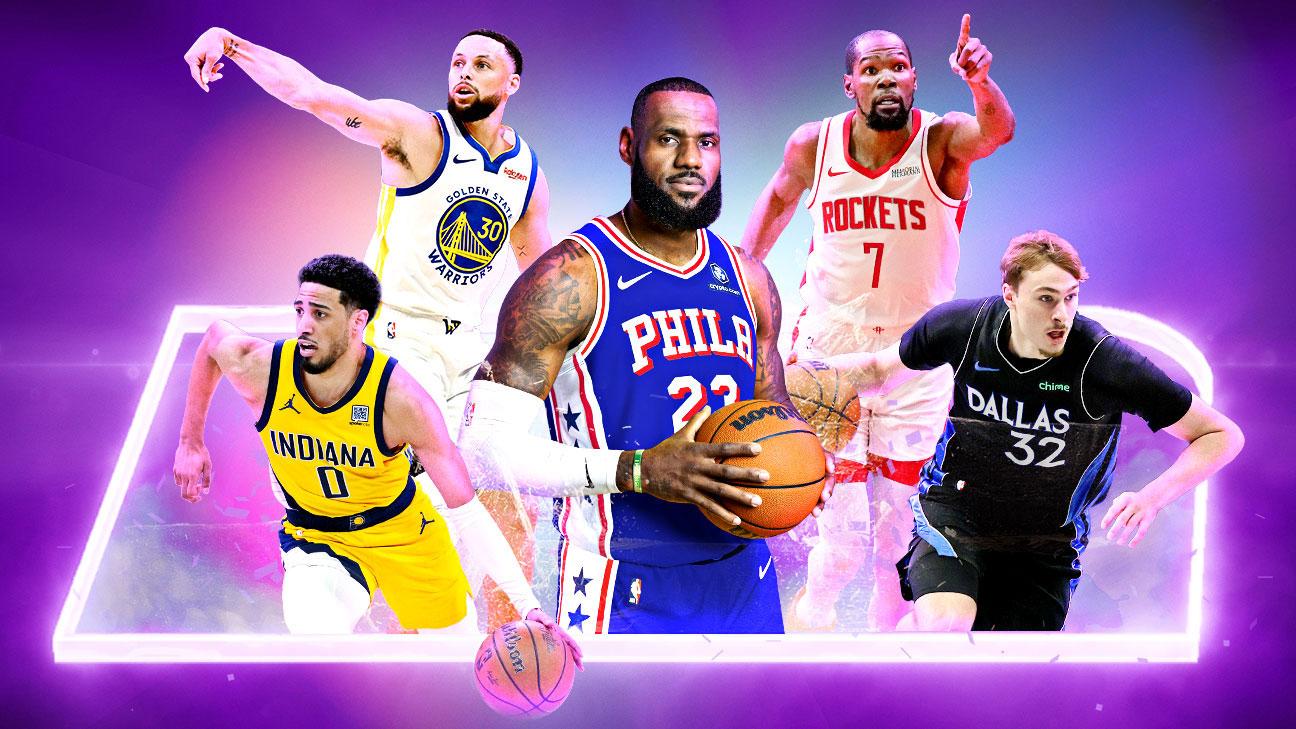 Tyrese Haliburton, Stephen Curry, LeBron James, Kevin Durant and Cooper Flagg