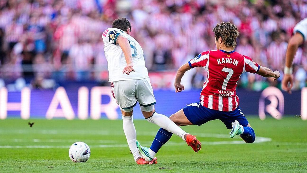 Atletico Madrid's Lee Kang-In avoided a red card for his tackle on Real's Federico Valverde during the weekend's derby in LaLiga.
