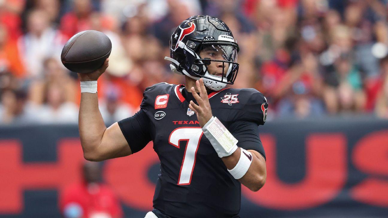 C.J. Stroud of the Houston Texans is available in more than 60% of ESPN leagues.