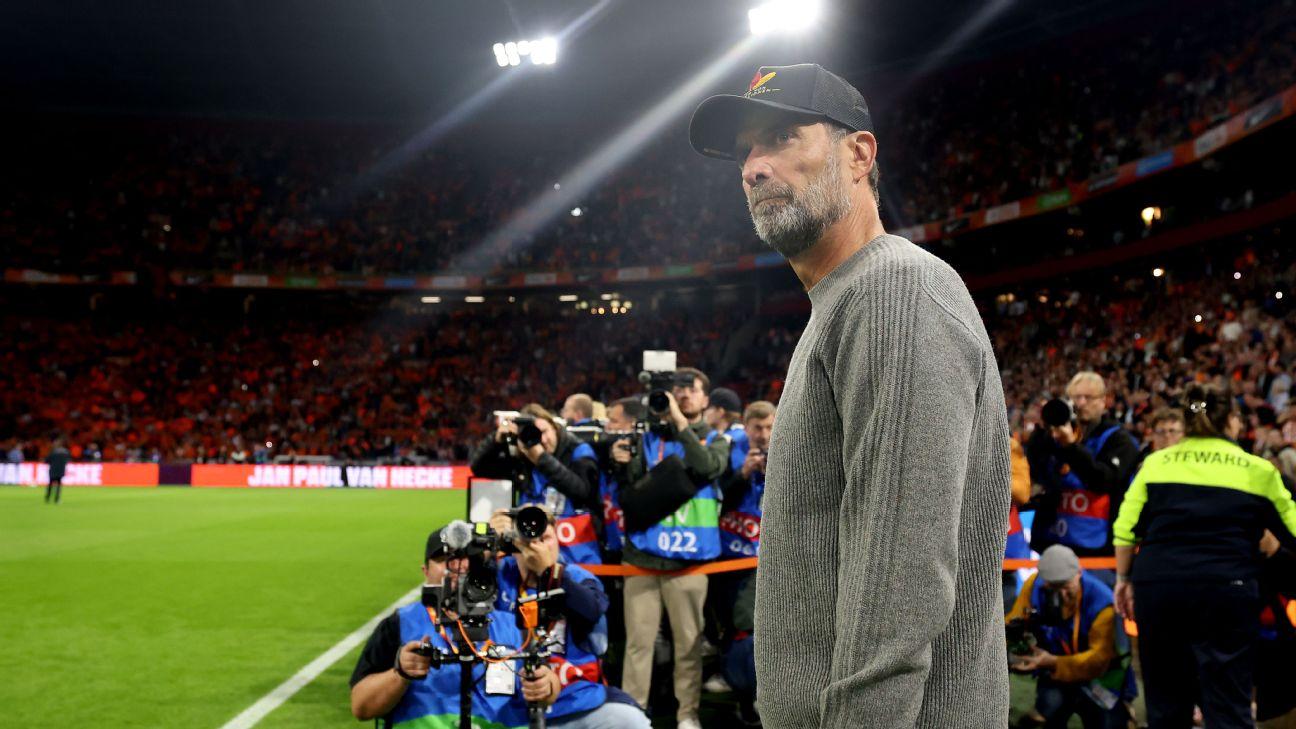 Head coach Juergen Klopp of Germany looks on prior to the UEFA Nations League 2026/27 group phase match between Netherlands and Germany at Johan Cruijff Arena