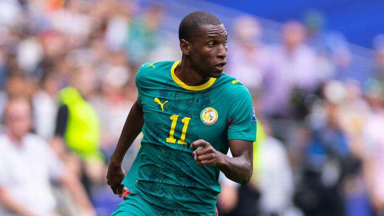 Nicolas Jackson scores the opening goal for Senegal against Madagascar in AFCON qualifying.
