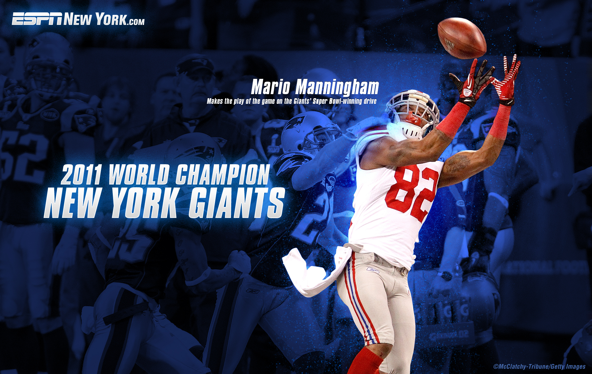 Men's Starter Mario Manningham Royal New York Giants Super Bowl XLVI  10-Year Anniversary ALL IN