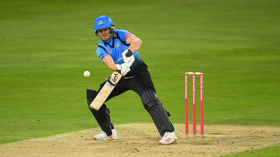 Ben Cox shapes to paddle during his half-century — Article image accompanying Cox, Holland led Leicestershire to thumping win over Somerset on WagerUp Sports News.