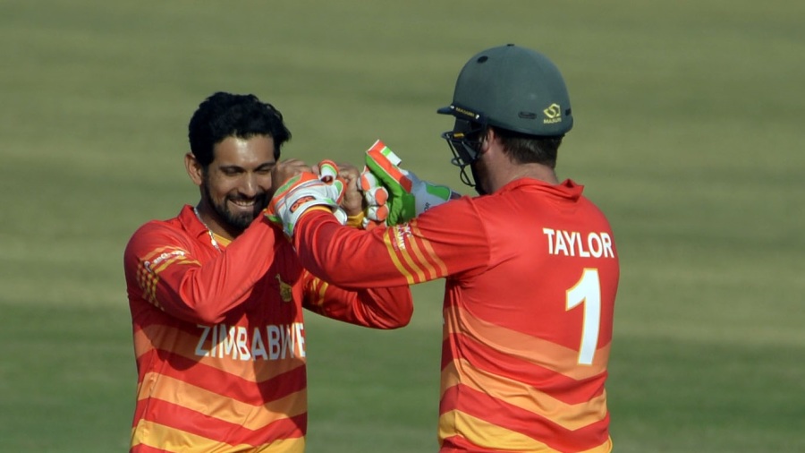 Sikandar Raza and Brendan Taylor celebrate a wicket — Article image accompanying Raza hails 'unity and culture of the team' after Zimbabwe's hard-fought win on WagerUp Sports News. Sikandar Raza and Brendan Taylor celebrate a wicket — Article image accompanying Raza hails 'unity and culture of the team' after Zimbabwe's hard-fought win on WagerUp Sports News.