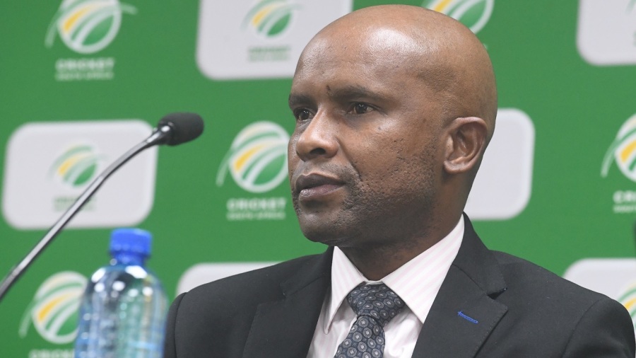 Pholetsi Moseki at a press conference — Article image accompanying CSA reports loss as broadcast challenges loom on WagerUp Sports News.