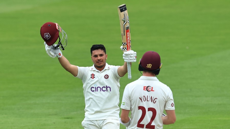 Ricardo Vasconcelos celebrates his century — Article image accompanying Northants denied by elements as promotion race goes to wire on WagerUp Sports News. Ricardo Vasconcelos celebrates his century — Article image accompanying Northants denied by elements as promotion race goes to wire on WagerUp Sports News.